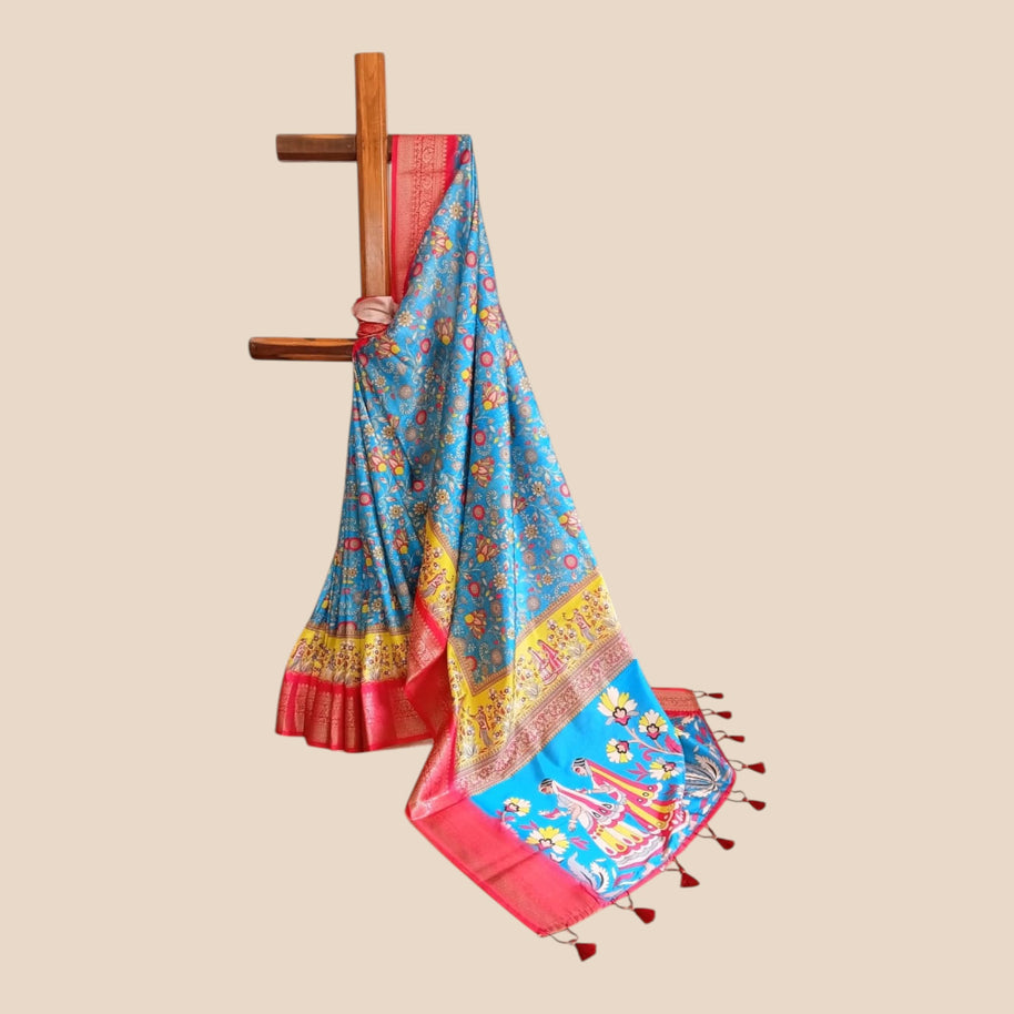 Blue Soft Litchi Silk Saree