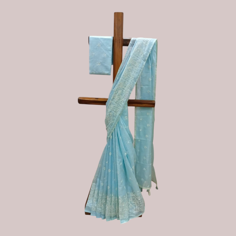 Light Blue Kota Doriya Cotton Saree