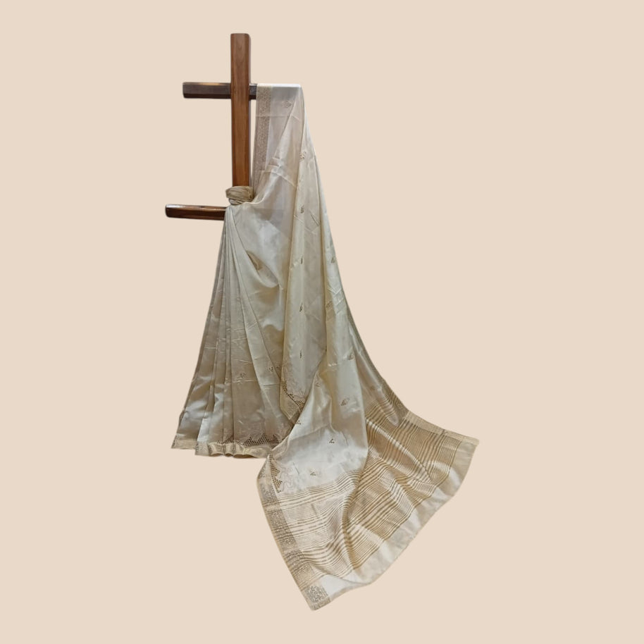 Light Brown Tussar Cutwork Silk Saree