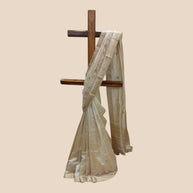 Light Brown Tussar Cutwork Silk Saree