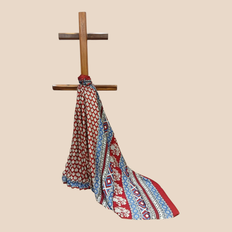 Maroon Ajrakh Modal Silk Saree