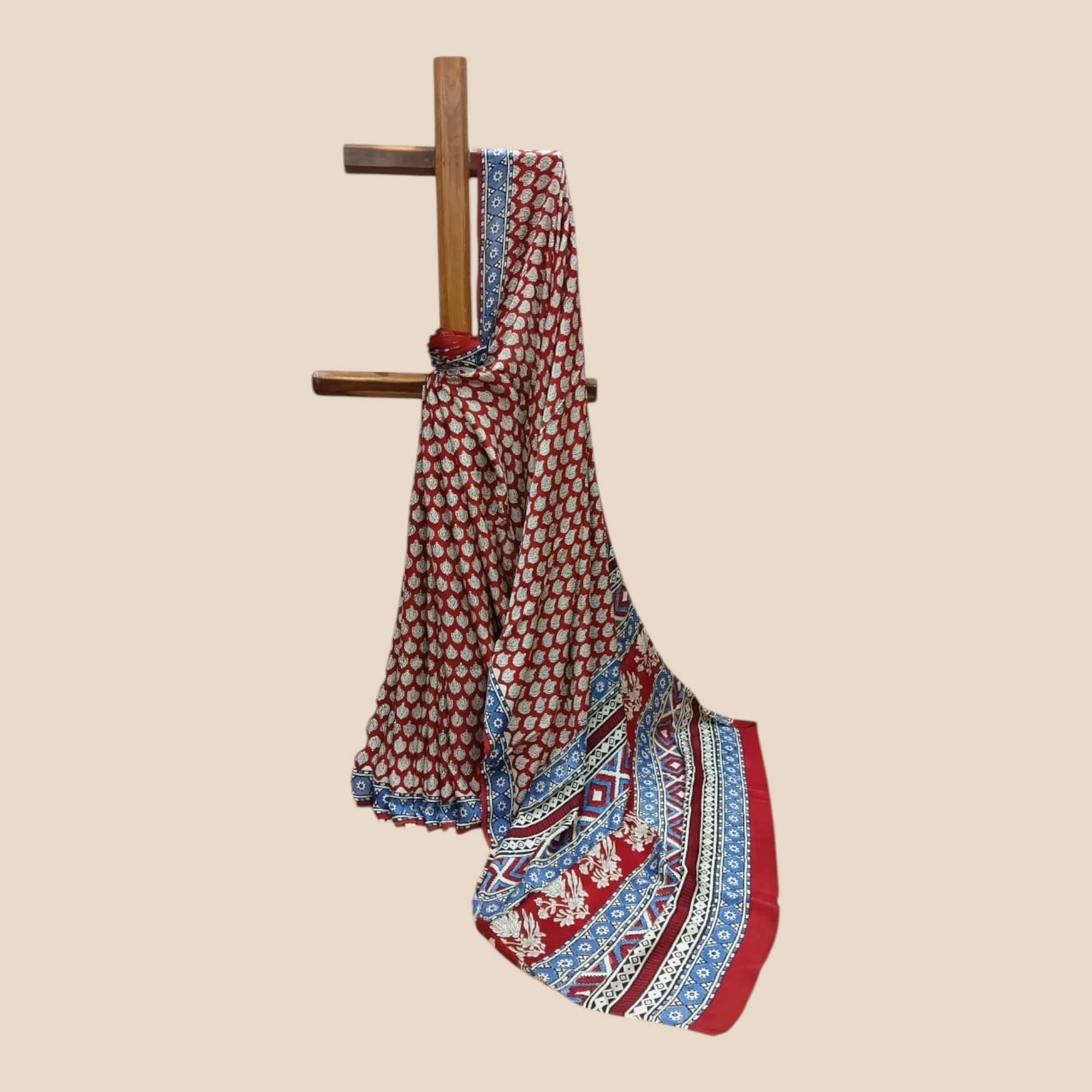 Maroon Ajrakh Modal Silk Saree