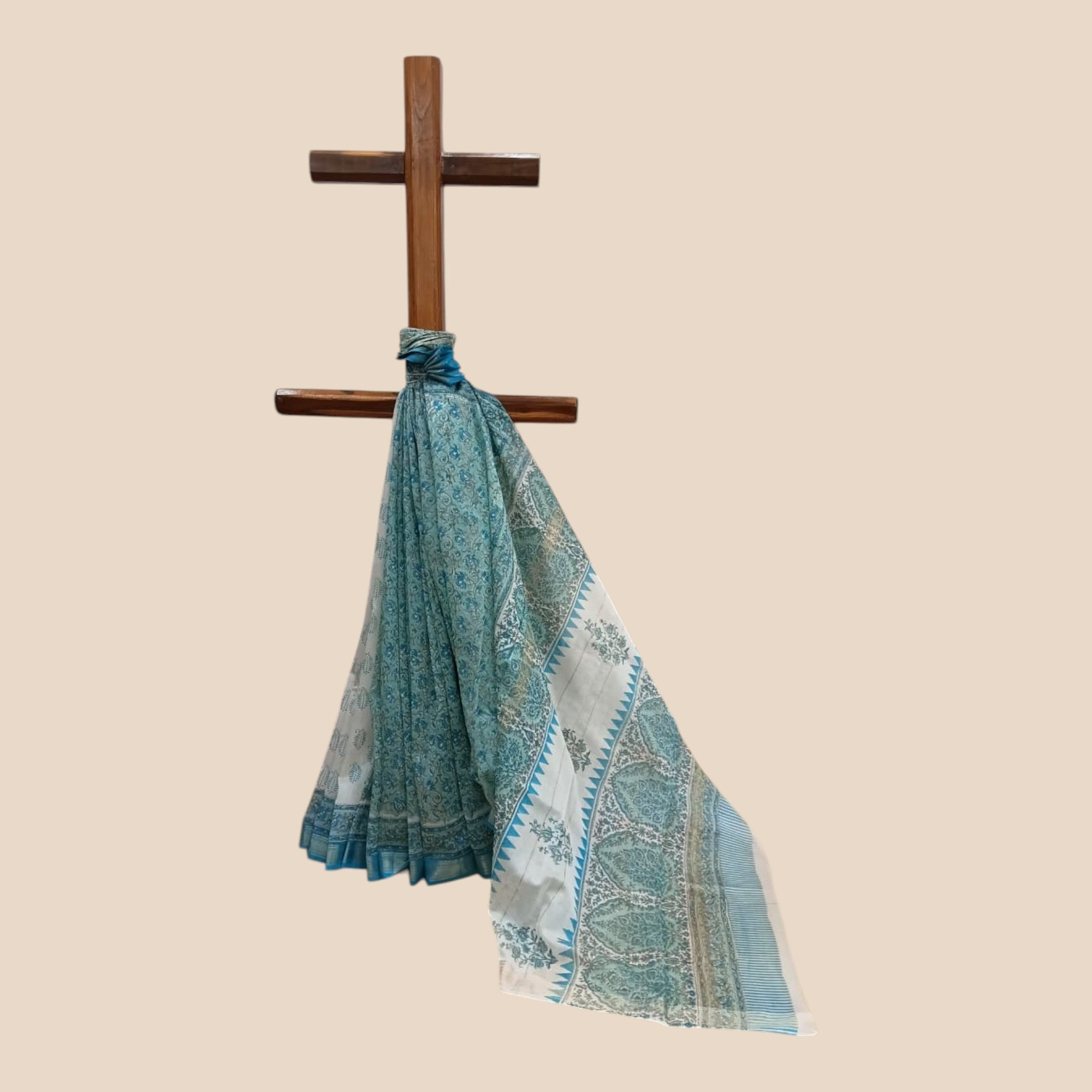 Light Teal Blue Maheswari Silk Saree