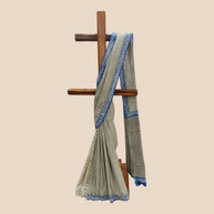 Offwhite Black Stripe Handblock Cotton Saree