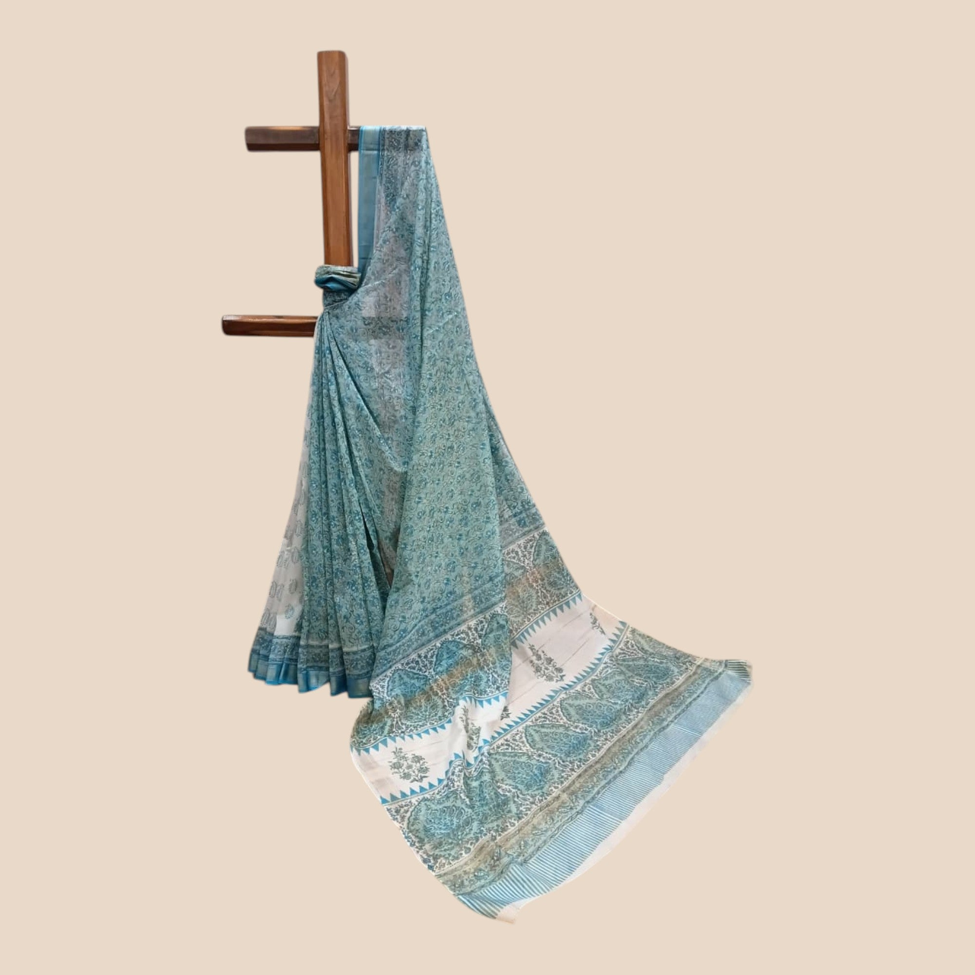Light Teal Blue Maheswari Silk Saree