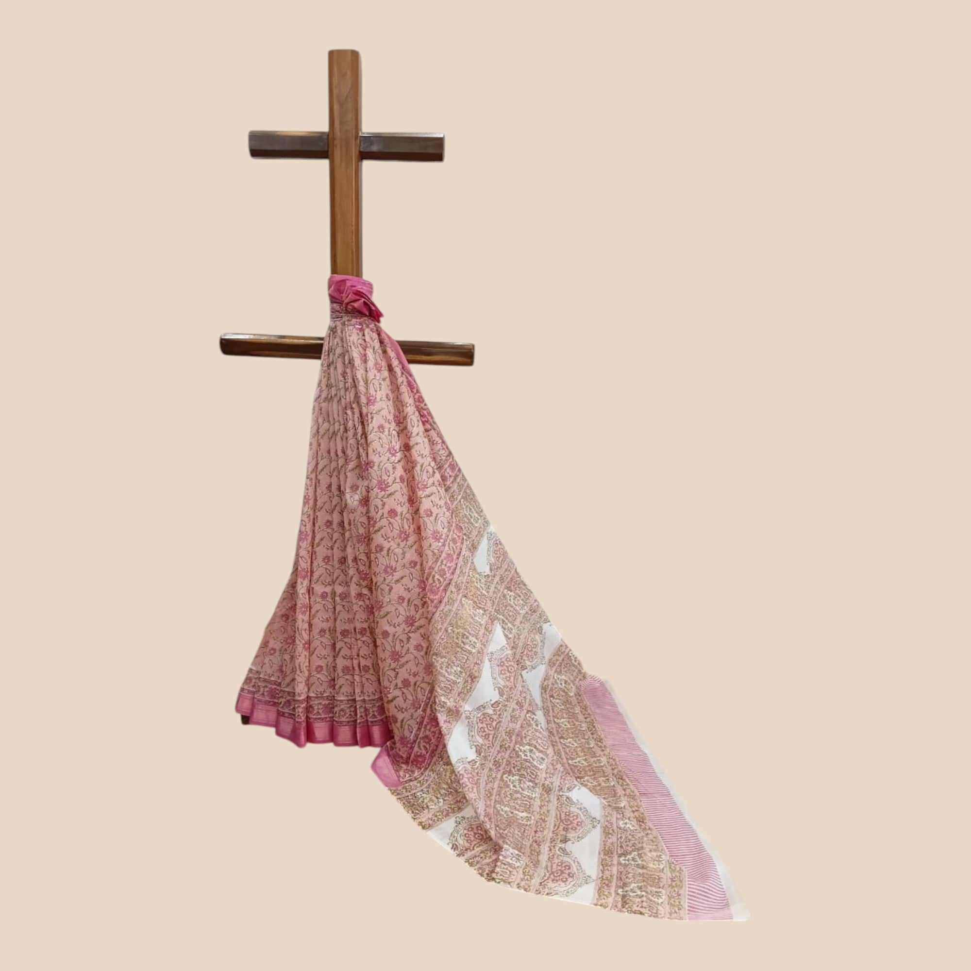 Light Peach Maheswari Cotton Saree