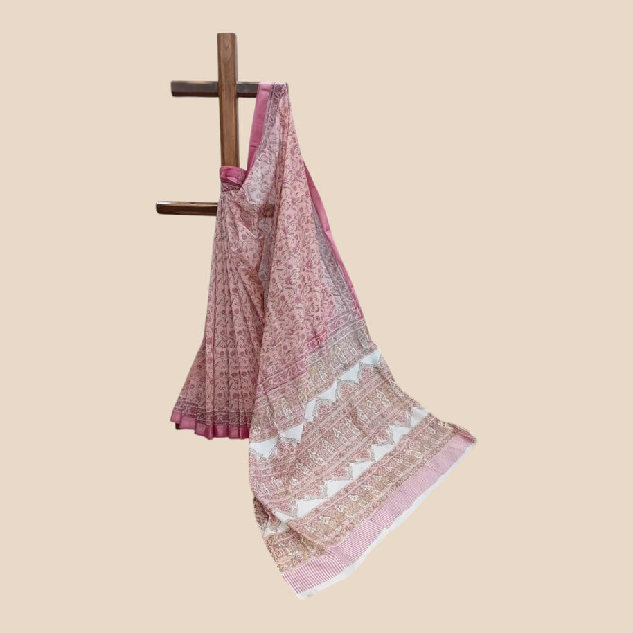 Light Peach Maheswari Cotton Saree