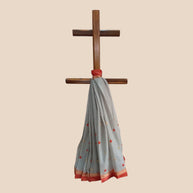 Grey Orange Floral Cotton Saree