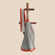 Grey Orange Floral Cotton Saree