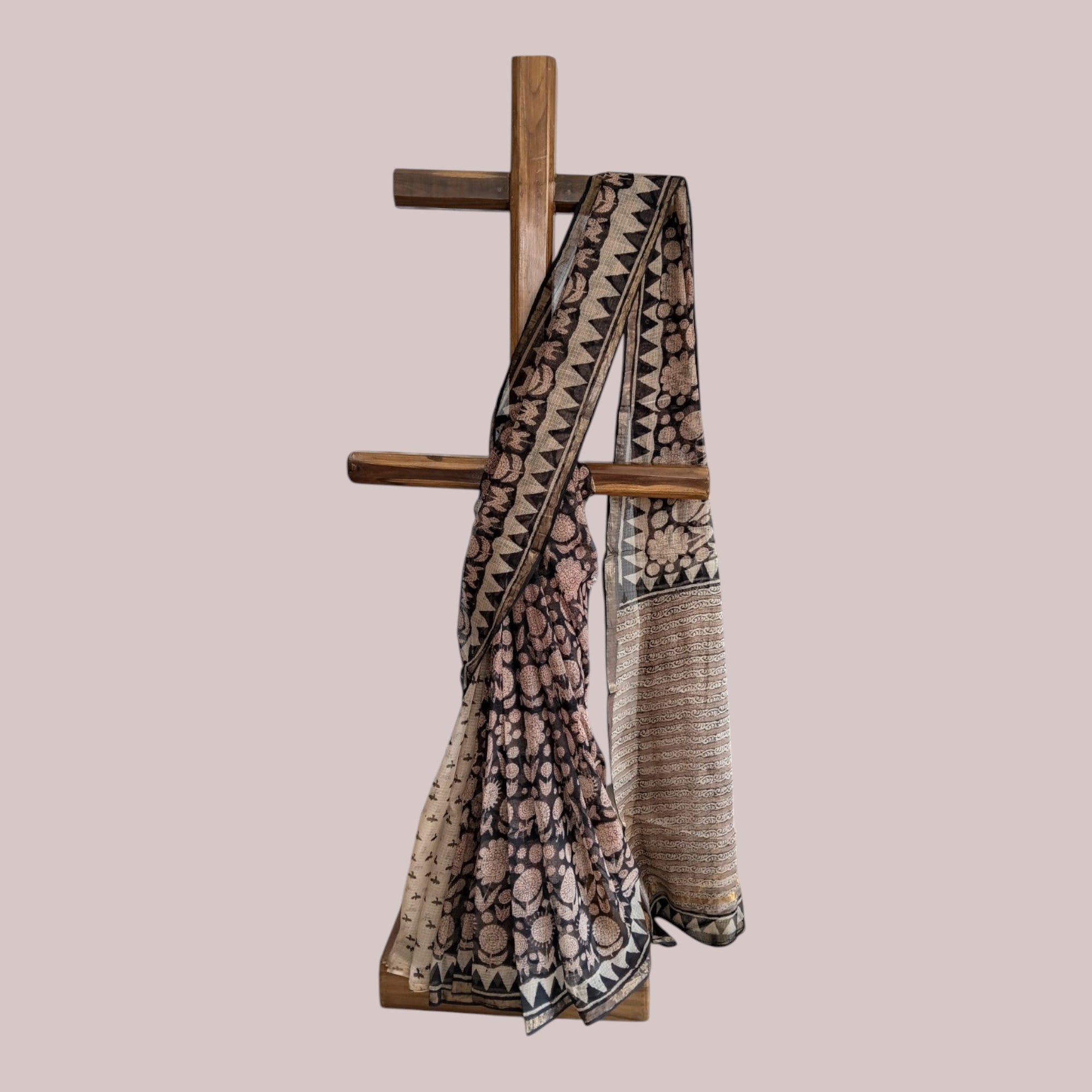 Black Floral Handblock Kota Cotton Saree
