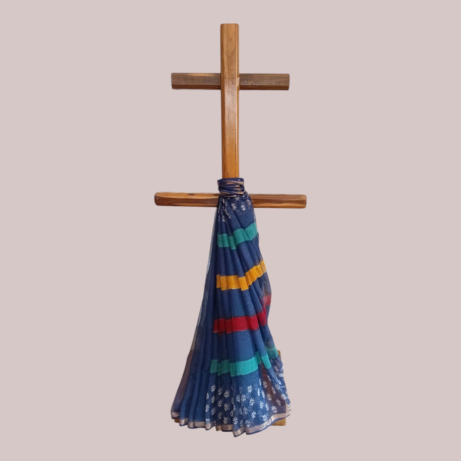 Blue Multi Stripe Kota Cotton Saree