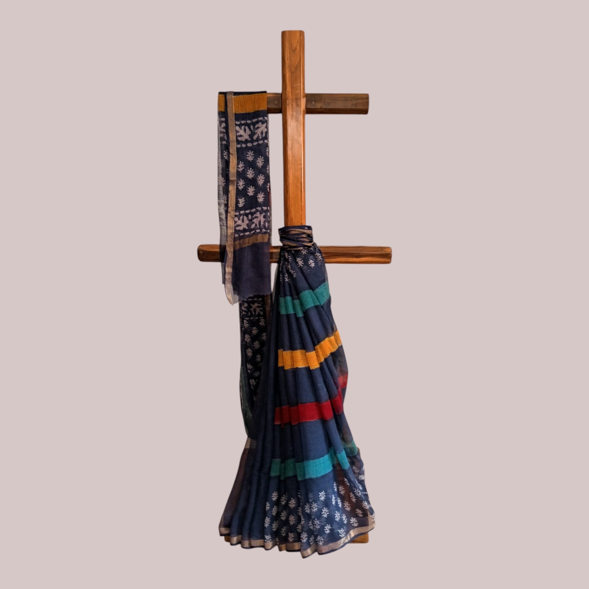 Blue Multi Stripe Kota Cotton Saree