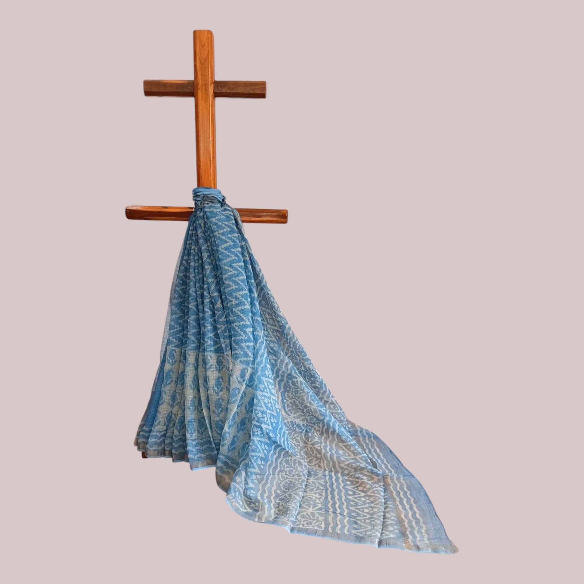 Blue Leaf Handblock Kota Cotton Saree
