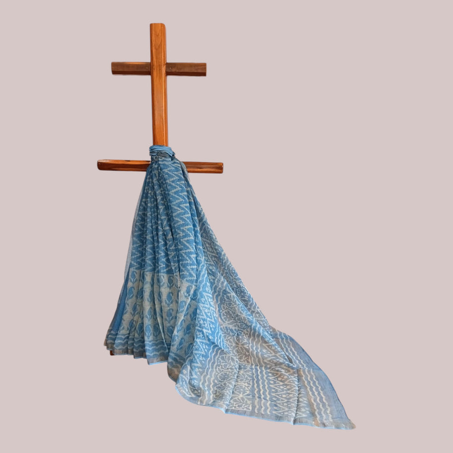 Blue Leaf Handblock Kota Cotton Saree