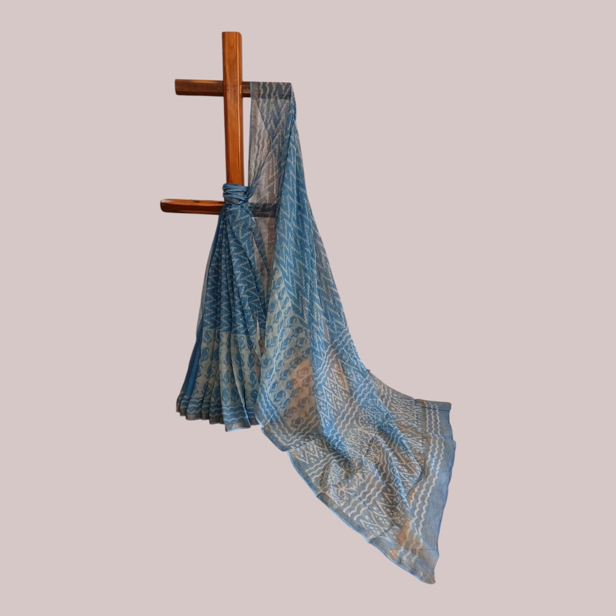 Blue Leaf Handblock Kota Cotton Saree