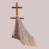 White Pink Floral Handblock Kota Cotton Saree