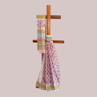 White Pink Floral Handblock Kota Cotton Saree