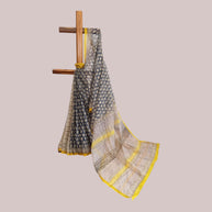 Dark Blue Lotus Handblock Kota Cotton Saree