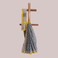 Dark Blue Lotus Handblock Kota Cotton Saree