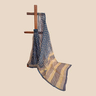 Blue Offwhite Handblock Kota Cotton Saree