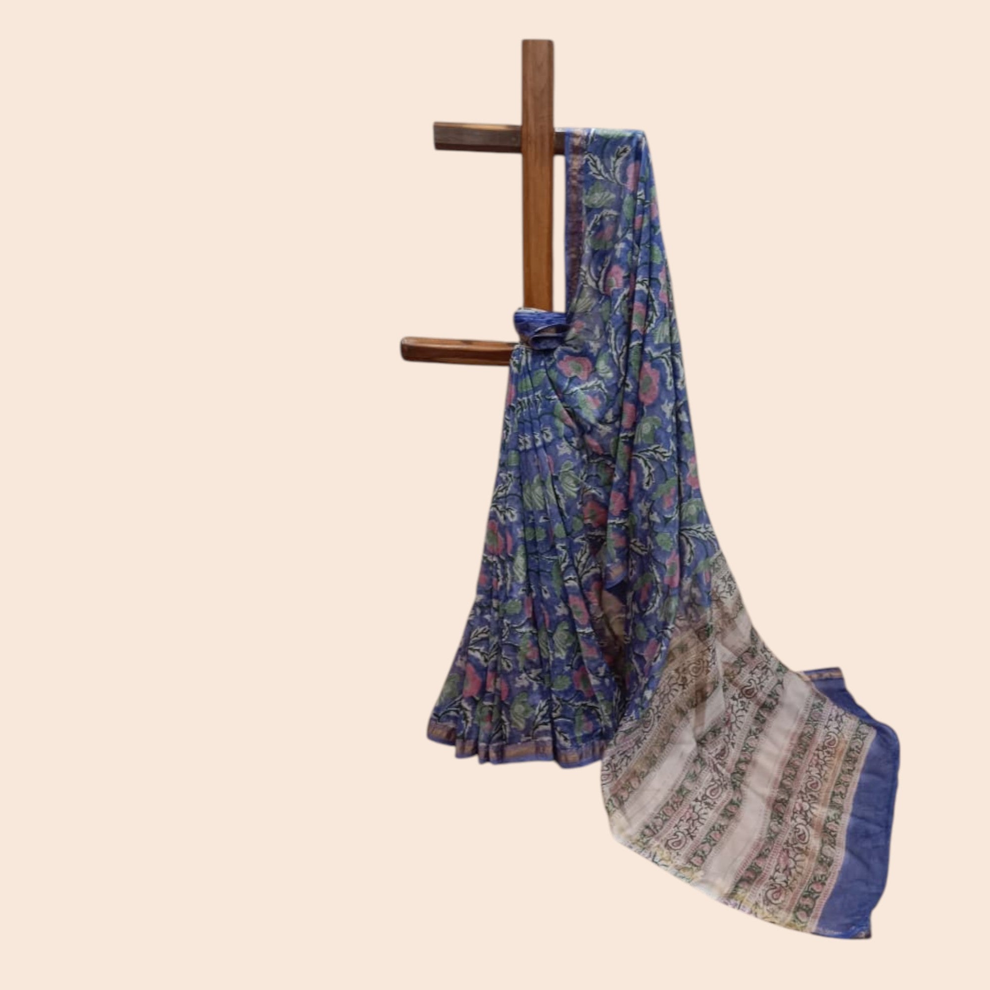 Purple Handblock Maheswari Silk Saree