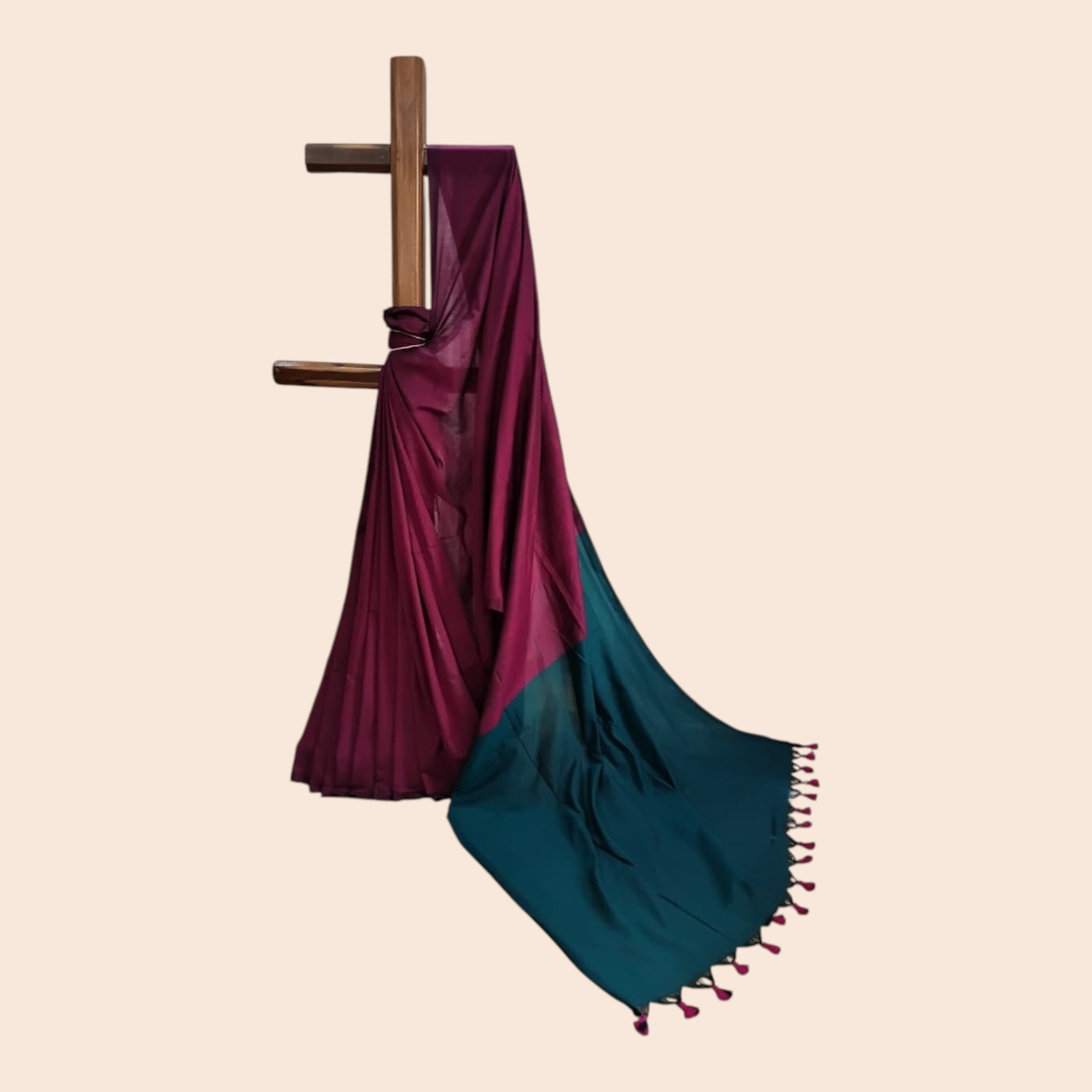 Purple Teal Handloom Cotton Saree