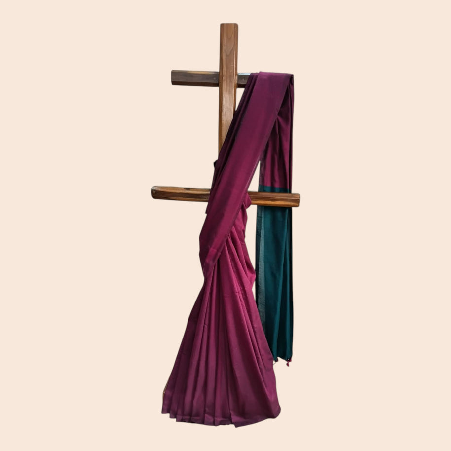 Purple Teal Handloom Cotton Saree