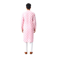 White Pink Handblock Cotton Kurta