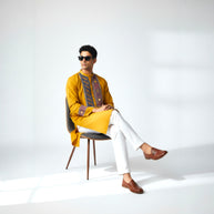 Mustard Mirror Work Cotton Kurta