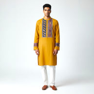 Mustard Mirror Work Cotton Kurta