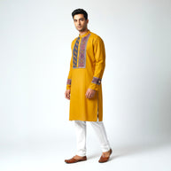 Mustard Mirror Work Cotton Kurta