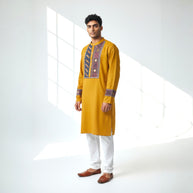 Mustard Mirror Work Cotton Kurta