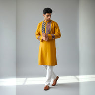 Mustard Mirror Work Cotton Kurta