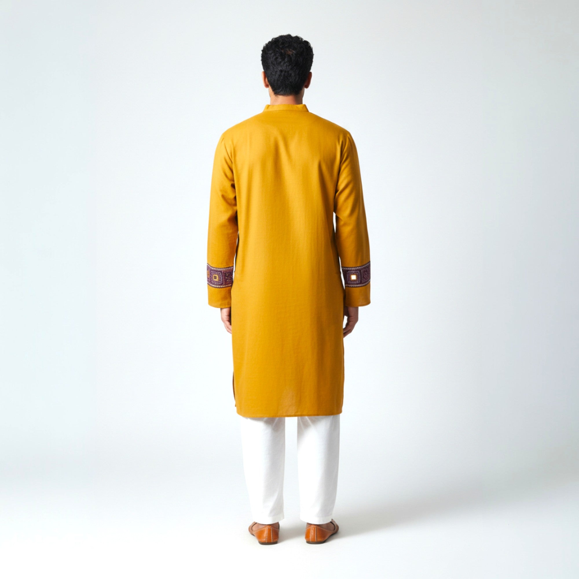 Mustard Mirror Work Cotton Kurta