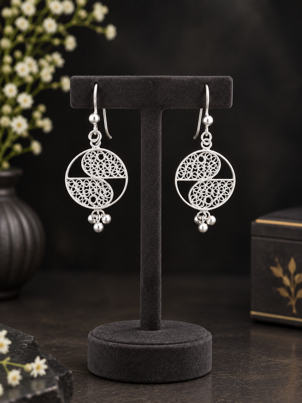 Circle Silver Filigree Earrings