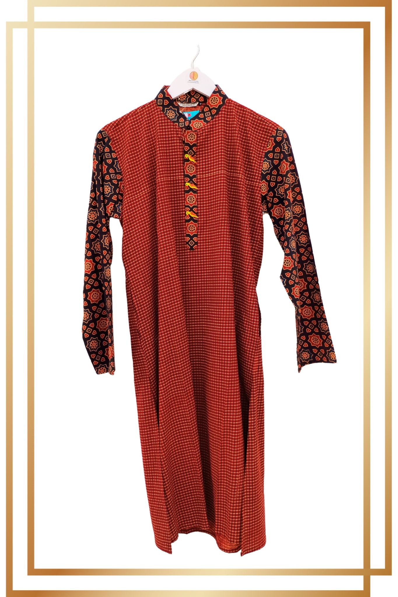 Maroon Ajrakh Handblock Cotton Kurta