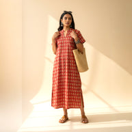 Maroon Handblock Cotton Long Dress