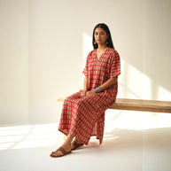 Maroon Handblock Cotton Long Dress