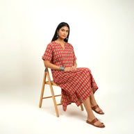 Maroon Handblock Cotton Long Dress