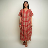 Maroon Handblock Cotton Long Dress