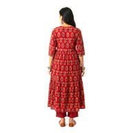 Maroon Black Floral Alia Cut Cotton Kurta