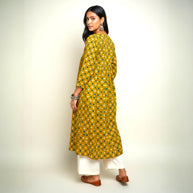 Mustard Floral Alia Cut Cotton Kurta