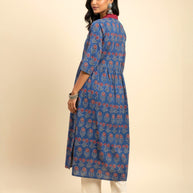 Blue Floral Alia Cut  Cotton Kurta