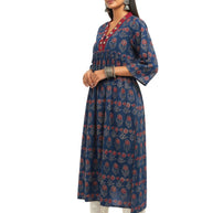 Blue Floral Alia Cut  Cotton Kurta