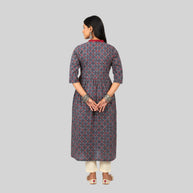 Blue Red Mirror Work Cotton Kurta