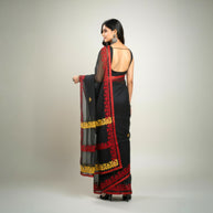 Black Red Stripe Applique Kota Cotton Saree