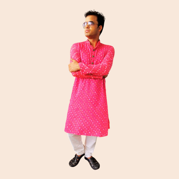 Gulaabi Bandhani Cotton Kurta