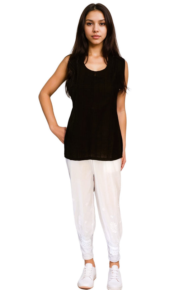 Black Handblock Smocked Cotton Dress