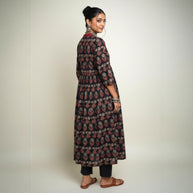 Black Grey Floral Alia Cut Cotton Kurta