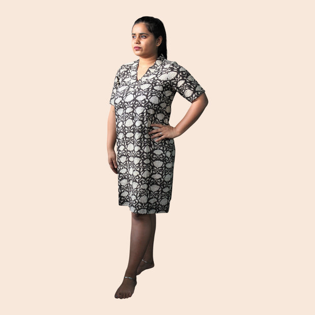 Black Handblock Cotton Shift Dress